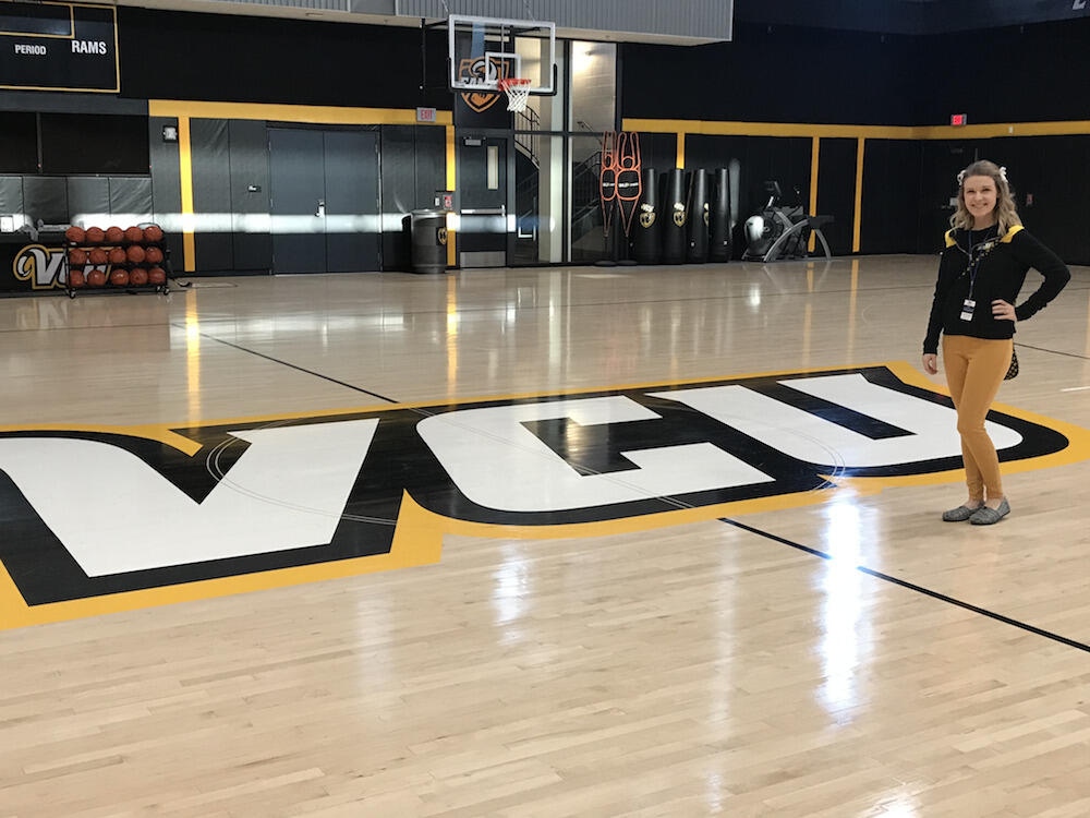Born-and-raised Rams fan Kristen McClure is decked out in her VCU gear at the Seigel Center. Photo courtesy Kristen McClure.