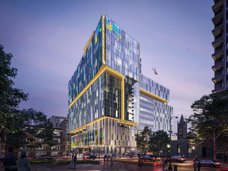 Rendering of children's hospital building.