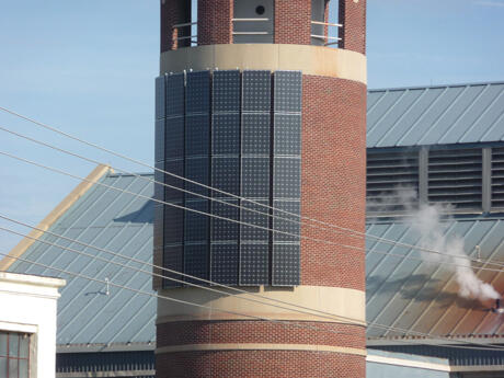 The system of 30 solar panels, seen here, will help VCU offset about 7,000 metric tons of carbon gases each year.