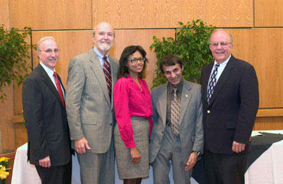  From left are honorees Robert Adler, M.D., George Leichnetz, Ph.D., Suzanne E. Barbour, Ph.D., Edward Ishac, Ph.D., and dean of VCU’s School of Medicine, Heber H. Newsome Jr., M.D.

Photo courtesy of VCU School of Medicine