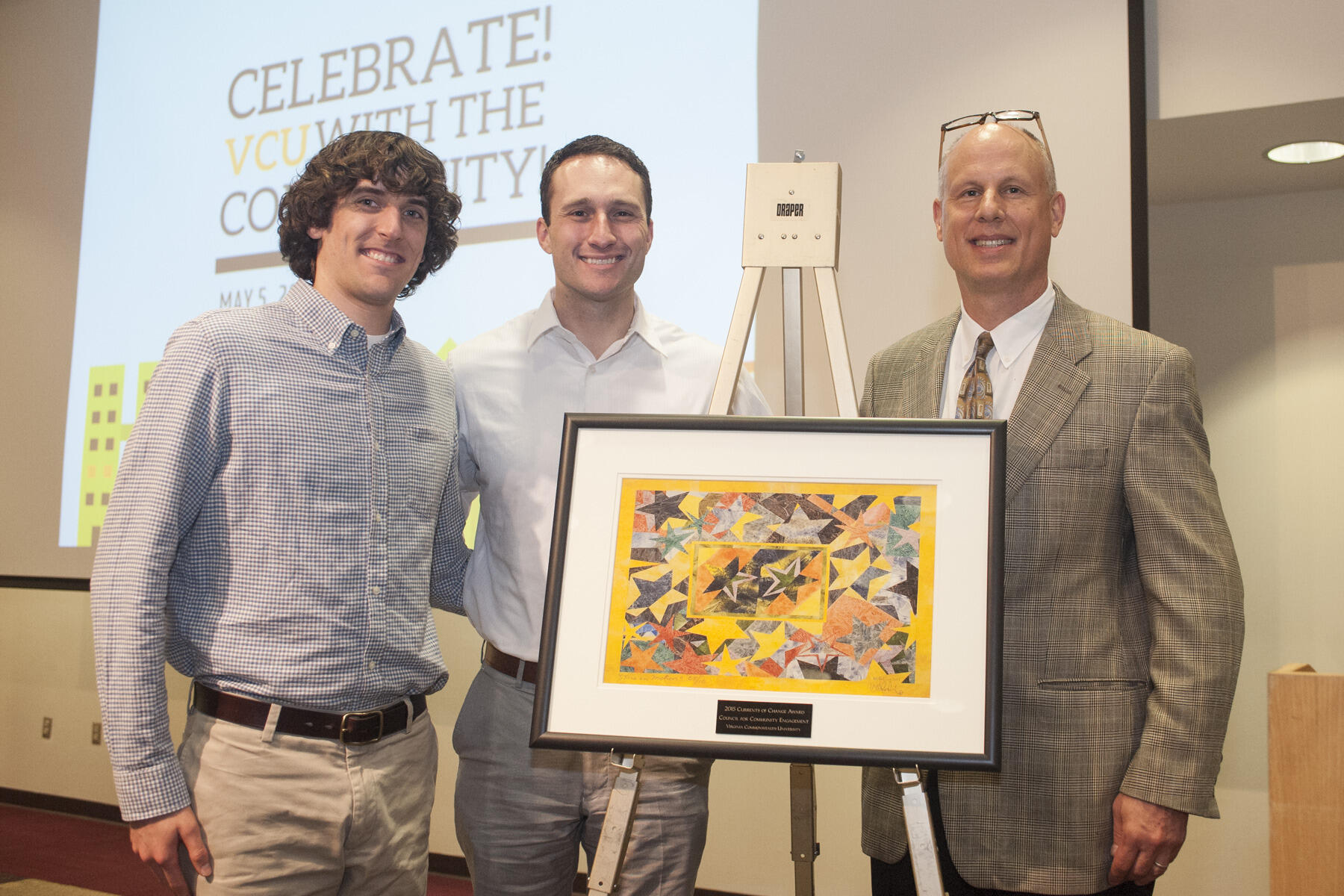 During the Community Engagement Awards ceremony earlier this year, graduate student Zach Radcliff; Paul Perrin, Ph.D., assistant professor of psychology; and Bruce Rybarczyk, Ph.D., professor of psychology, accepted the Currents of Change Award on behalf of the Safety Net Primary Care Psychology Collaborative.