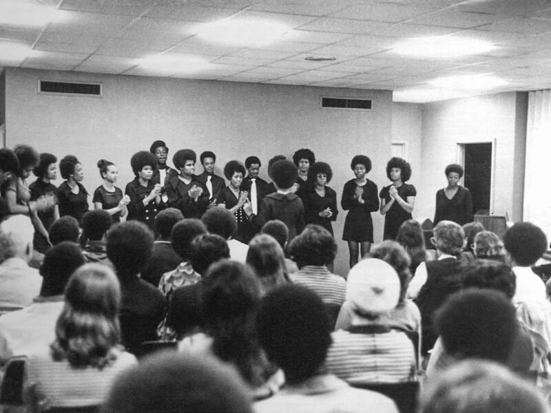 The Black Awakening Choir sings in front of a large audience in 1971.