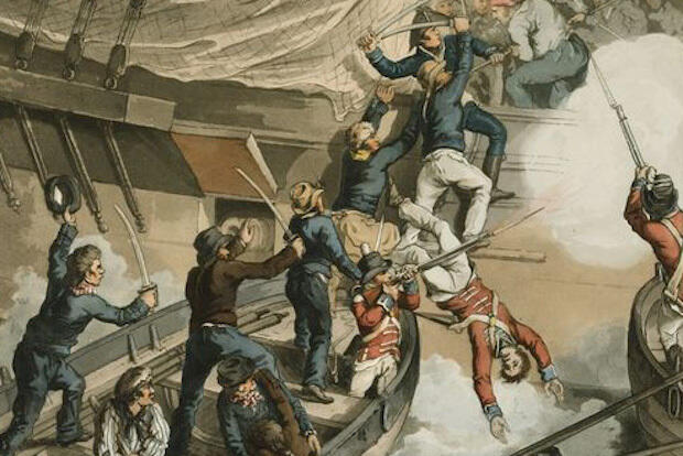 A painting depicting the recapture of HMS Hermione.