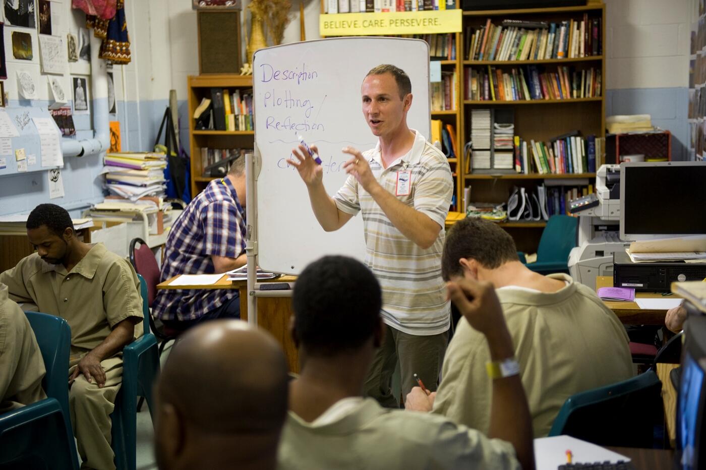 David Coogan teaches during an Open Minds session at the Richmond City Jail.
